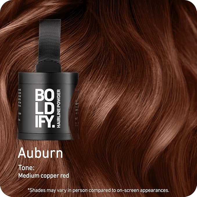 BOLDIFY Hairline Powder (LARGE, 10g) - Root Touch Up Hair Color for Gray Coverage - Bald Spot Concealing Hair Powder for Women & Men - 24-Hour Stain-Proof - Auburn