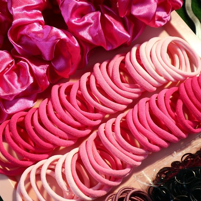 YANRONG 1159PCS Hair Accessories for Woman Set Seamless Ponytail Holders Variety Hair Scrunchies Hair Bands Scrunchy Hair Ties For Thick and Curly (1159PCS (Rose Red))