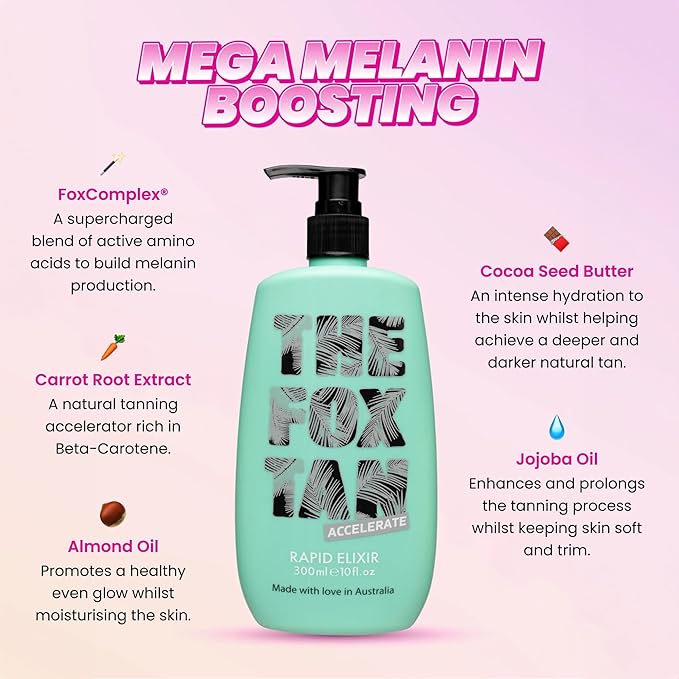 The Fox Tan Rapid Tanning Elixir, Natural Tanning Accelerator Lotion For Darker & Faster Tans, Creates Flawless Tan Skin, Vegan & Cruelty-Free, 300mL