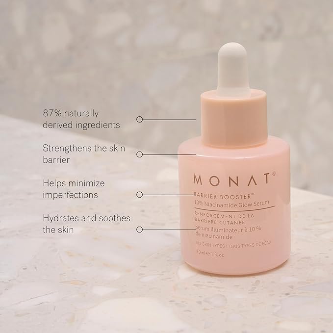 MONAT Barrier Booster™ Niacinamide Glow Serum – Lightweight, Fragrance-Free Face Serum - Hydrate, Strengthen, & Boost Skin Barrier – Layer-Ready Formula for Smooth, Glass-Skin Finish – 30 ml / 1 fl oz