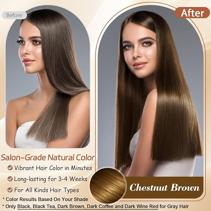 Instant Chestnut Brown Hair Dye Shampoo for Vibrant Hair Color, Natural Herbal Hair Color Shampoo Hair Dye, 3 in 1 Coloring & Care Formula Lasts 3-4 Weeks, Easy & Quick to Use for Women Men, 500ML