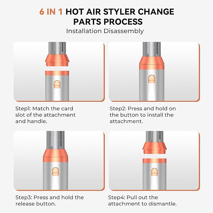 6 in 1 Blow Dryer Brush,110-120V Hair Dryer Brush,110,000 RPM High-Speed,Negative Ion & 4 Adjustable Temp Hot-Air Hair Brush,Detachable Hot Air Styler Set for Women