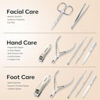 FAMILIFE Manicure Set, Nail Clippers Pedicure Tool, 8 pcs Stainless Steel Manicure Kit Professional Grooming Tool, Nail Kit with Portable Brown Leather Travel Case Luxury Gifts for Men