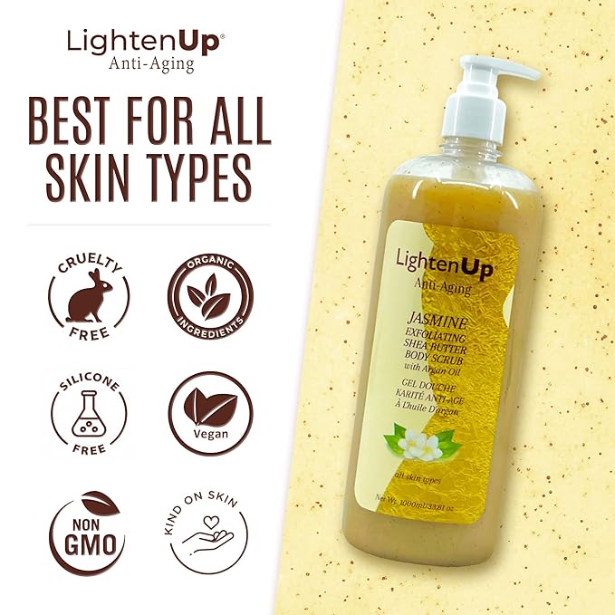 Omic LightenUp Lighten-Up Exfoliating Body Wash - 33.8 Fl oz / 1000 ml - Formulated to Exfoliate and to Nourish Skin, with Shea Butter, Jasmine Oil Argan Oil