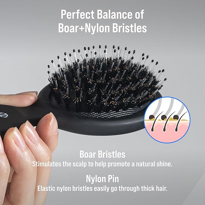 SOOOMOOTH Detangler | Mini Hair Brush | Natural Boar Bristles | For Thick, Thin, Curly, Straight, Wet or Dry Hair | Gentle Scalp Massage | Compact & Portable | For Men, Women & Kids | Travel Size