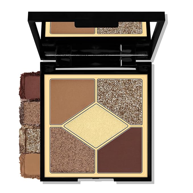 Boobeen 5-Color Eyeshadow Palette, Brown Neutral Tones with Matte Shimmer Glitter Finishes, Long-Lasting Everyday Makeup Palette，Blendable & Pigmented,Travel-Friendly