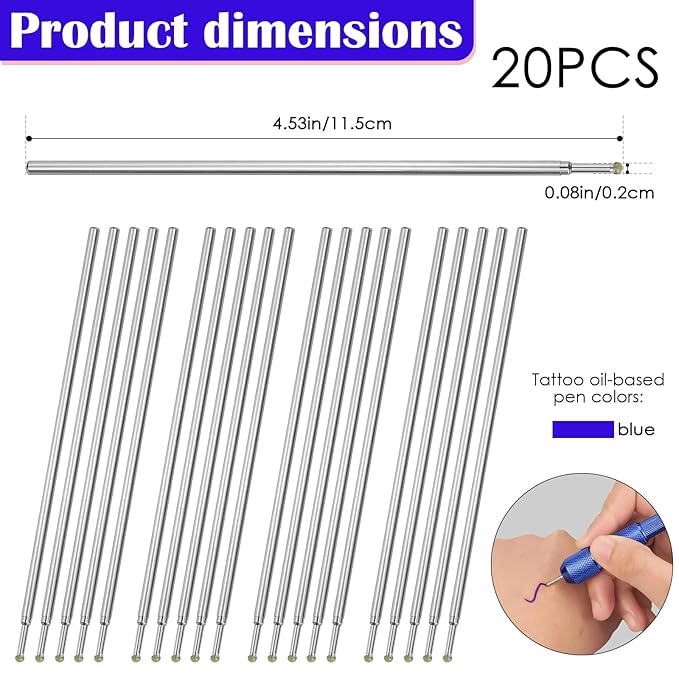 20pcs Tattoo Stencil Supply, Skin Marking Pen for Tattoo Artists - Fine Tip Outline Pen for Permanent Makeup Microblading Piercing (BLUE)