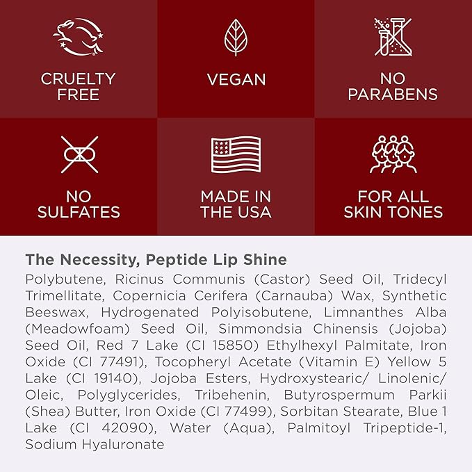 Cote Beauty's Tempted Peptide Lip Shine, Ultra Hydrating & Long-Lasting Warm Berry Plumping Lip Gloss for Women with Hyaluronic Acid, Shea Butter & Jojoba Oil, Vegan & Cruelty-Free, 0.12 Fl Oz