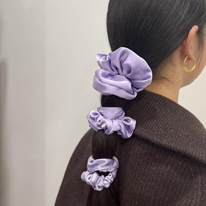 3 Pieces Satin Scrunchies Set for Hair No Crease Elastic Hair Ties for Women and Girls (Purple)