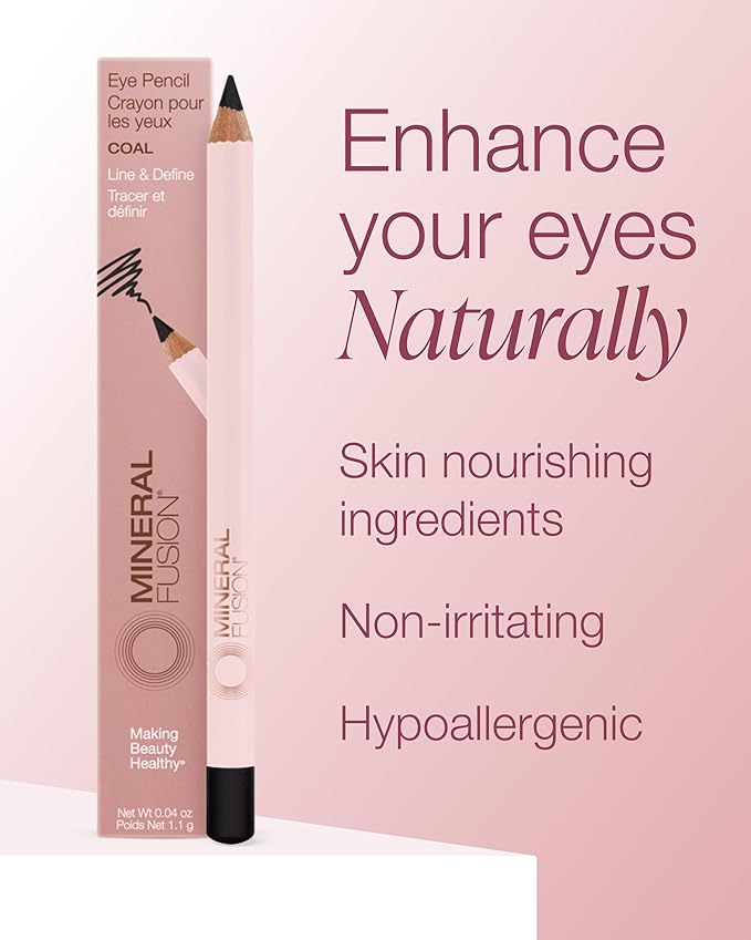 Mineral Fusion Eye Pencil (Black - Coal) - Eyeliner with Soothing Chamomile, Meadowfoam & Vitamin E - Smooth & Long Lasting, Hypoallergenic, Non-Irritating Eye Makeup