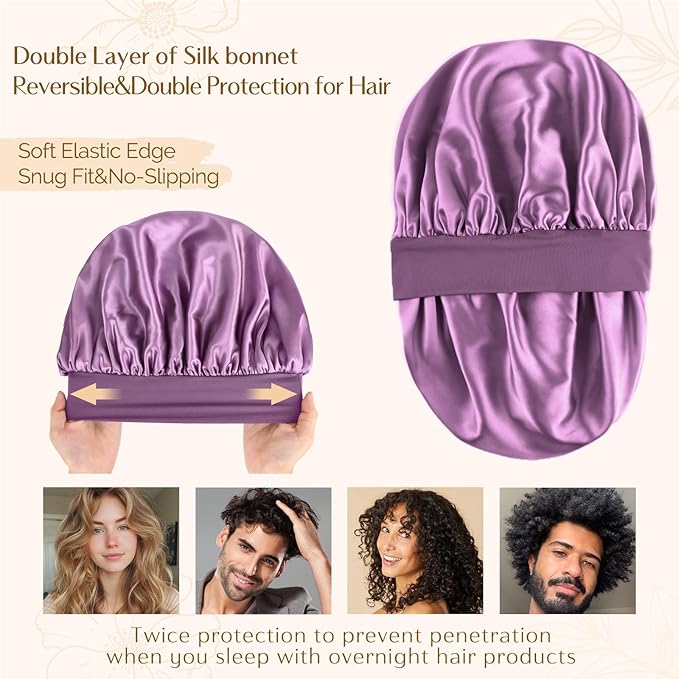 YANIBEST Silk Bonnet for Men Women Hair Bonnet for Sleeping Double Layer Satin Bonnet for Natural Curly Hair Unisex Sleep Cap