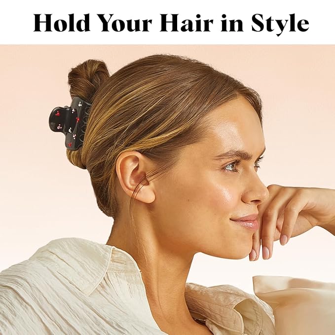 Kitsch & Mickey/Minnie Hair Claw with Rhinestones, Cute and Elegant Claw Clips for Girls, Great for All Hair Types, Recycled Plastic | Ideal Gifts for Women - 1pc (Black)