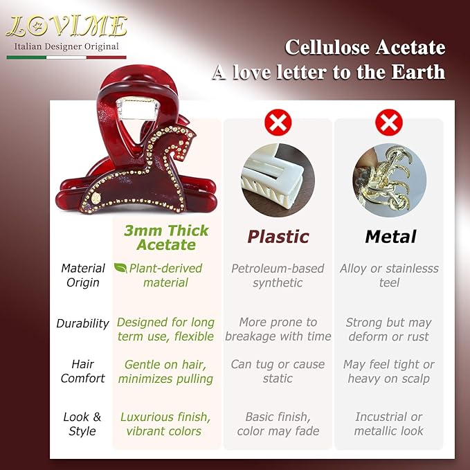 2026 Original Italian Designed Christmas Hair Barrettes for Women, Plant-Based Acetate France Barrettes for Birthday Girls Fine Thin Hair, Handmade Hair Clip With Gift Box-Steed Twilight