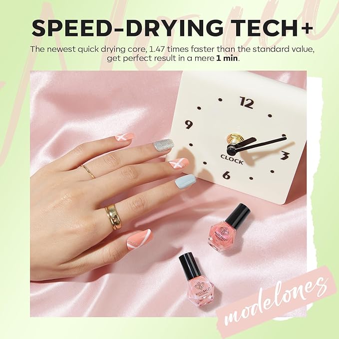 modelones Nail Polish Set 6 Colors Green Blue Nude Glitter Nail Polish Kit Quick Dry Finger Mini Bulk Manicure DIY Nail Art Salon Home Gifts For Women Girls