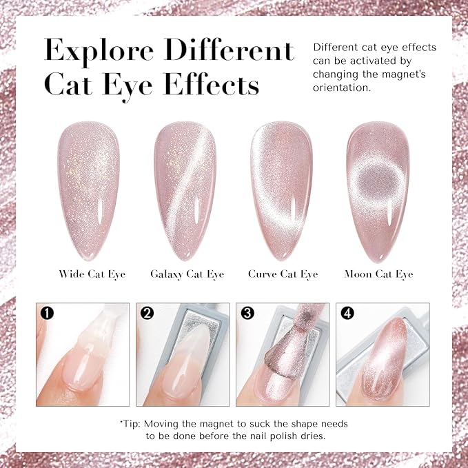 AZUREBEAUTY Cat Eye Nail Polish Quick Dry Nude Glitter Toe Nail Polish Natural Shine Nail Lacquer Salon-Quality for Women Girl Gifts