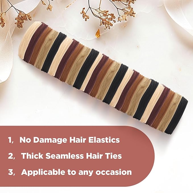 25 PCS Hair Ties, Soft Seamless Cotton & Nylon Elastic Ponytail Holders, No Damage Rubber Bands for Thick Hair, Stretchy Hair Accessories for Girls & Women