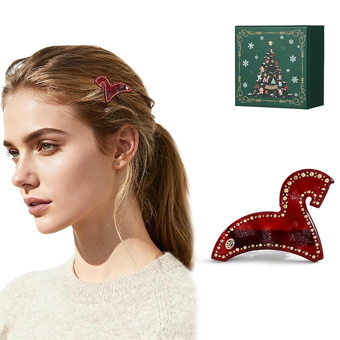 2026 Original Italian Designed Christmas Hair Clips for Women, Plant-Based Acetate Hair Hairpin for Birthday Girls, Handmade Christmas Hair Accessories With Gift Box-Steed Whisper