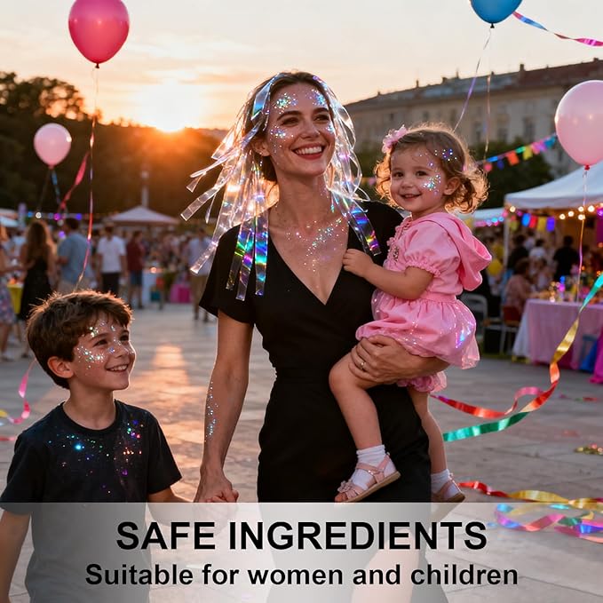 Face Body Glitter Set for Women and Kids, White Silver Gold Holographic Mermaid Sequins Chunky Glitter Makeup for Music Festival Rave Accessories, Running, Wedding, Prom, Carnivals