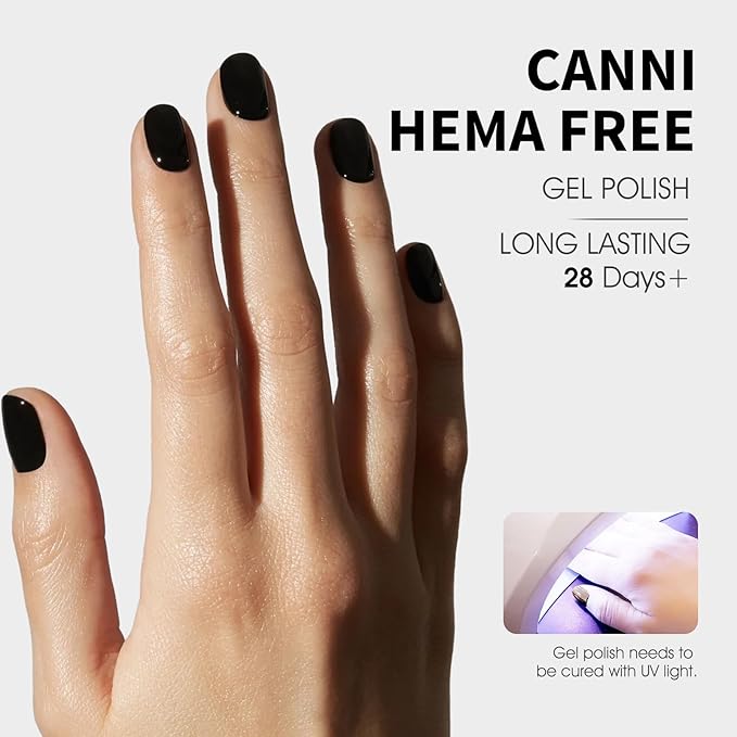CANNI 2Pcs Hema-Free Black Gel Nail Polish Set- 2Pcs Black Colors Gel Polish Kit, Soak Off LED Nail Gel Manicure Kit DIY at Home Salon Gifts for Women Girls