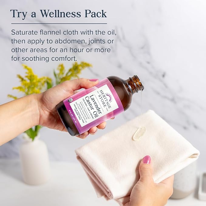 HERITAGE STORE Lavender Castor Oil Organic - Soothing Hair Treatment w/ Lavender Essential Oil - Hair Care, Skin Care, Castor Pack Wrap - Calming Scent, Vegan, Hexane Free, 60-Day Guarantee, 8oz