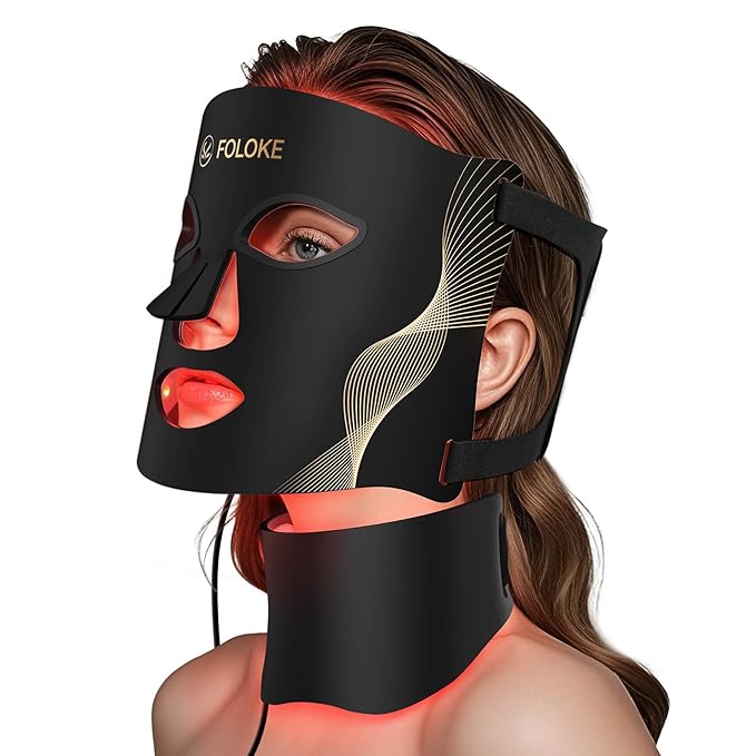 LED Light Therapy Mask Skin Care Mask & Neck, LED Red 630±5nm & NIR 830nm Wavelength for Home Use（Advanced Black）