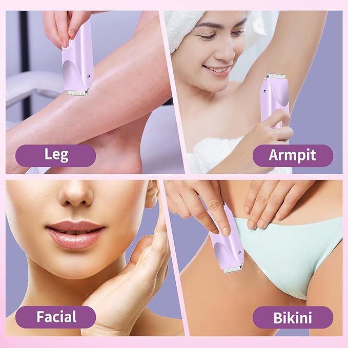 2 in 1 Bikini Trimmer for Women, Rechargeable Electric Razors for Women, Wet/Dry Use Lady Electric Shaver for Bikini Face Lip Underarm Legs Pubic Hair