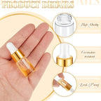 200 Pcs Mini Glass Oil Dropper Bottle Bulk, Clear Essential Small Empty Bottles Sample Containers Perfume Liquid Vials with Cap for Traveling (3 ml,Gold)