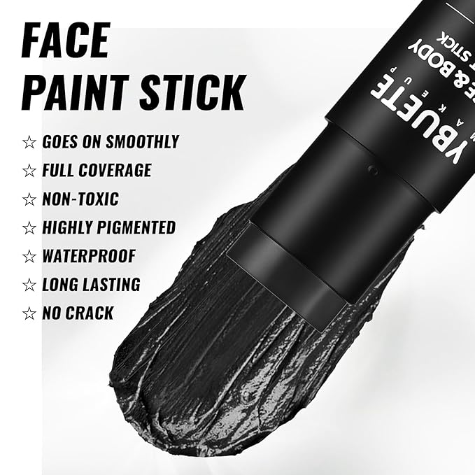 Black Oil Based Face Body Paint Stick, Non-toxic Full-coverage Face Painting for Halloween Skeleton Zombie Joker Vampire Goth Cosplay Makeup, Waterproof Cream Black Body Painting for Adults