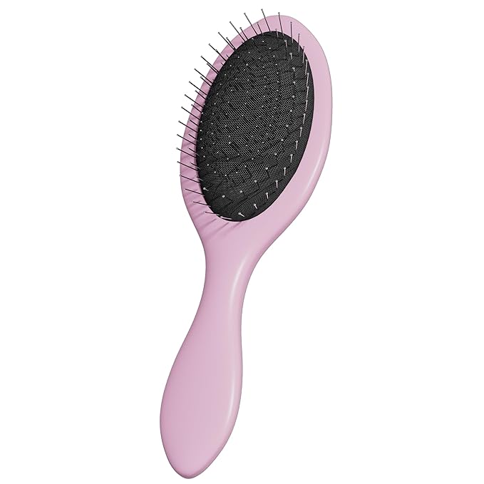 WeiLa Anti-Static Hair Brush Oval, Stainless-Steel Bristles Detangler for Wigs & Hair, ABS Handle (Pink, Regular)