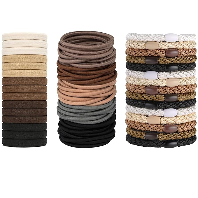 Hair Ties for women 3 popular styles hair accessories Hair Elastics (15pcs No Damage Hair Ties 50pcs High Elastic Ties 15pcs Ponytail Holders) Pain-free No Crease multiple colors for all hair types