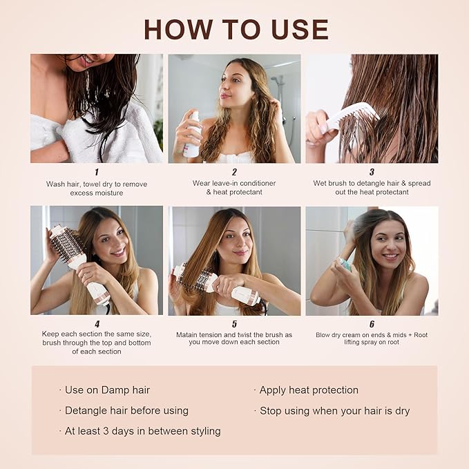 1200W Big Size Professional Hair Dryer Brush Blow Dryer Brush in One, 110v-220v Hot Air Straightener Brush for Smooth Frizz-Free Blowout, Fast Dry & Style