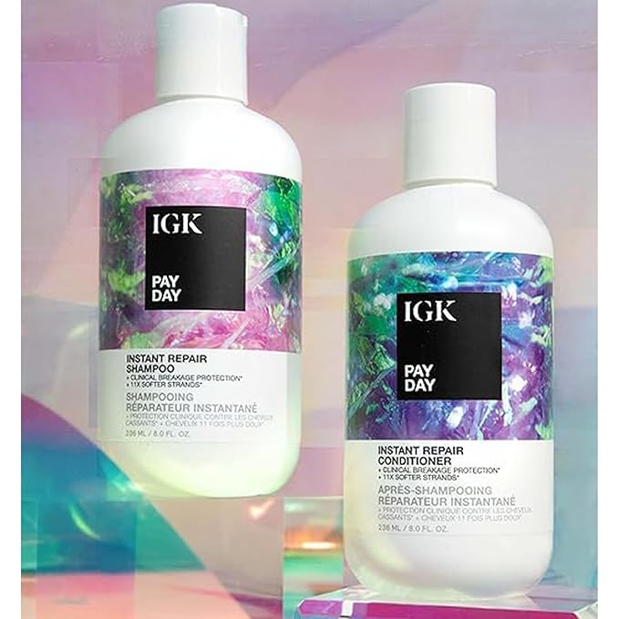 IGK Pay Day Instant Repair Shampoo and Conditioner Set | Bond-Building + Damage Repair | Vegan + Cruelty Free