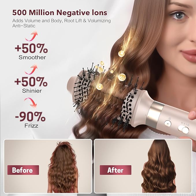 StyleVibe 6-in-1 Air Styler, Hair Dryer & Blow Dryer Brush with Travel Case - Auto Wrap Curls (L/R), Fast Drying, Thermal Round Brush for Smooth Blowouts & Frizz-Free Volume, No Heat Damage