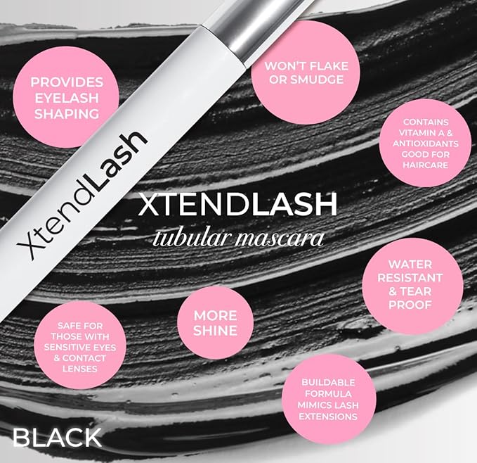 MCoBeauty - Xtendlash Tubing Mascara - Black - Award Winning Lengthening & Lifting Water-Resistant Smudge-Proof Mascara for Defined Lashes - Richly Pigmented - Smudge Proof, Buildable Formula