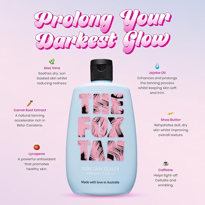 The Fox Tan Sun Tan Sealer, Moisture Rich Formula For Darker & Long-Lasting Tans, Creates Flawless, Glowing Skin, Vegan & Cruelty-Free, 220ml