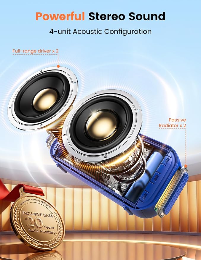 Bluetooth Speaker White Elephant Gifts: Christmas Stocking Stuffers for Men Adults Teens, 30H Playtime, Portable Wireless Speakers, Powerful Bass, Lightshow, Birthday Beach Vacation Essentials, Blue