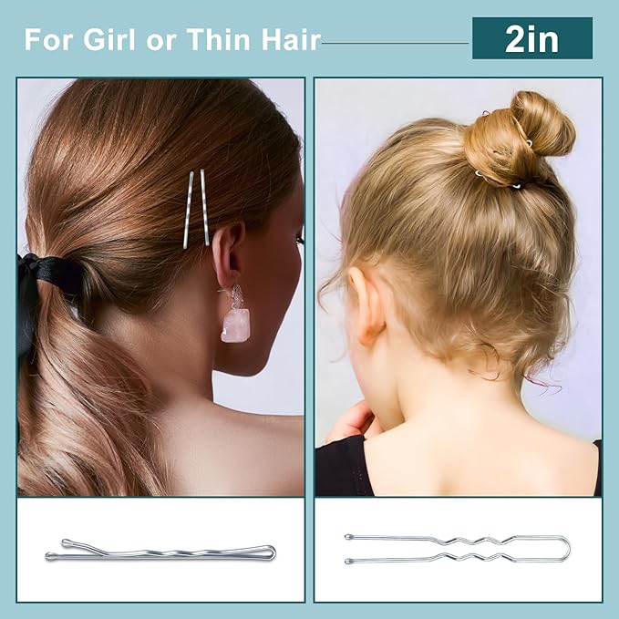 TsMADDTs Hair Pins Kits, 200PCS Silver Bobby U Shaped Pins for Women Hair Styling, Buns with Plastic Box, 2.4IN & 2IN