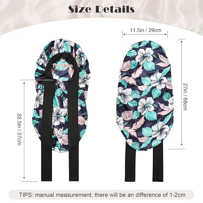 AWAYTR Long Satin Bonnet for Braids - Elastic Silk Hair Bonnets for Sleeping Night Cap Stretchy Tie Band for Women（Flower D）