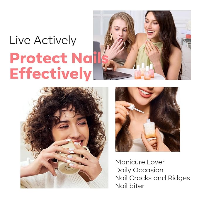 modelones Nail Strengthener Glitter Pink Nail Polish Nail Repair for Damaged Nails Hardener and Growth Polish Nail Care Gifts for Women Nail Strengthening Polish 15ml