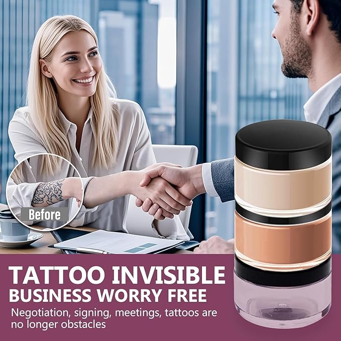 Tattoo Cover Up Makeup Waterproof, 2 Colors Tattoo Concealer, Invisible Tattoo Cover Up, Suitable for Tattoos Scars and Spots, for All Skin Types,2.8Oz