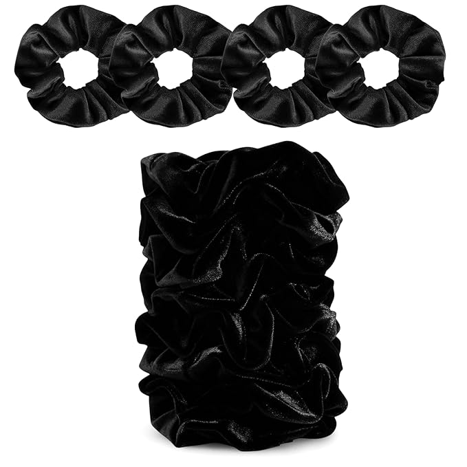 Velvet Scrunchies for Women – 8PCS Black Large Hair Ties – No Crease, Frizz-Free, Soft & Gentle Elastic Hair Bands for Fine, Short, or Everyday Hair, Stylish Hair Accessories Gifts