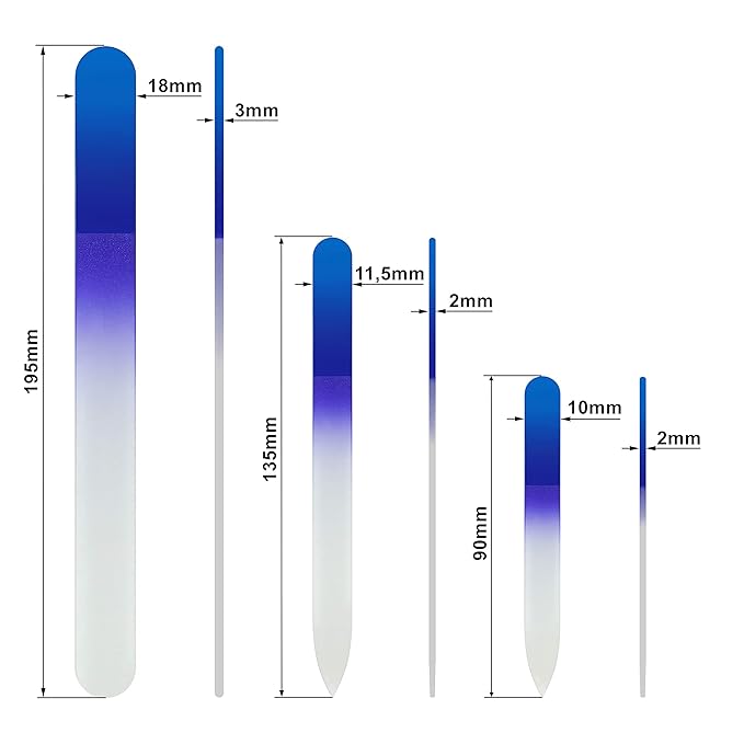 Glass Nail File - Mont Bleu Premium Set of 3 Crystal Nail Files in Pouch - Handmade Gifts - Best Glass Nail Files for Natural Nails - Washable Double Sided Nail File - Etched Nail Files