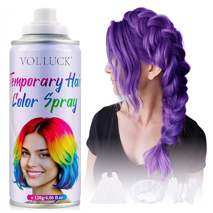 Purple Hair Spray Temporary, Hair Color Spray 1-Day Hair Dye Colored for Kids Women Men, Hair Wax Color Washable, Hair Paint Halloween Fast-Drying 4.06 Fl Oz