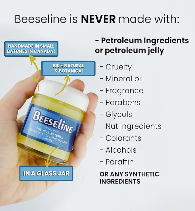 Beeseline Original - 100% Natural & Hypoallergenic Alternative to Petroleum Jelly - Lips, Hands, Baby, Makeup Remover and More (Glass Jar) (2 oz)