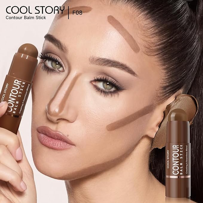 Cool Story 3-in-1 Makeup Set, Highlighter, Blush and Contour Balm Stick, Cream Formula for Face Contouring, Professional Cosmetic Kit (Contour-F08)