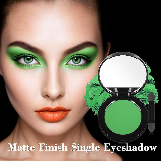 MEICOLY Light Green Eyeshadow with Mirror,Stocking Stuffers for Women,Forest Green Matte Eye Shadow Palette for Christmas Wicked Witch Elphaba Makeup,Pressed Powder Eyeshadow,Eye Makeup Eyelid Color