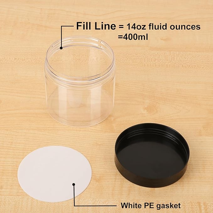 30 Packs 14 OZ Transparent Plastic Jars with black Lids, Body Butter Containers, Cosmetic Containers jars for Kitchen Ingredients, beads, sequins, Lotion, Cream, DIY Crafts and More by KUKLIPJIM.