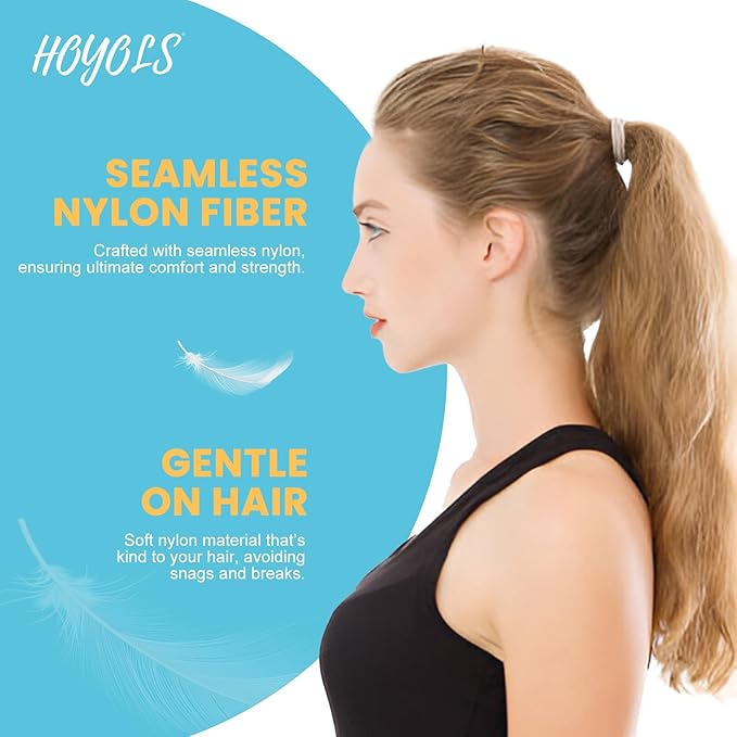 HOYOLS Soft Large Seamless Hair Ties, Gentle Stretch Nylon Ponytail Holder Bands for Thick Heavy Curly Hair, No Slip No Damage Scrunchies Headbands 100 Pcs (Light Blonde)