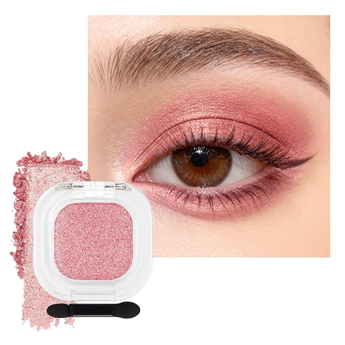 Erinde Rose Pink Single Eyeshadow Palette, Shimmer Cream Eye Shadow for Women, Blendable Long-Lasting Waterproof Eye Makeup Palette, High Pigment Powder Sombra De Ojos, 08 Icy Rose Glow