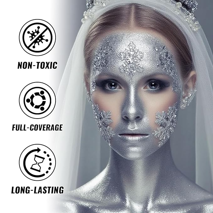 Silver Oil Based Face Body Paint Stick, Non-toxic Full-coverage Face Painting for Moon Goddess Makeup Halloween Cosplay Makeup, Waterproof Cream Silver Body Painting for Adults